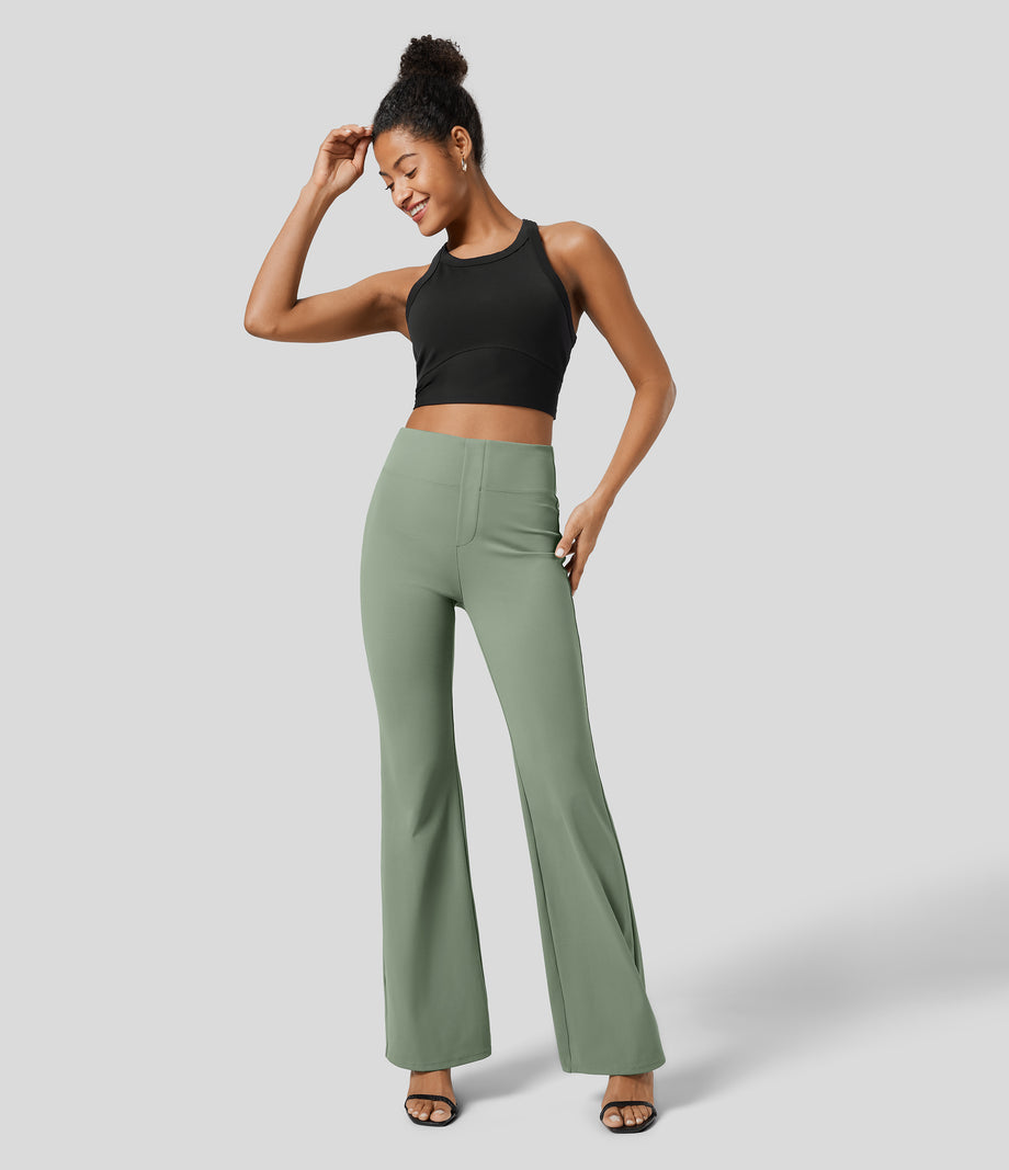 Halara Flex™ High Waisted Back Side Pocket Slight Flare Work Pants - Asparagus