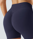 SoftlyZero™ Plush High Waisted Crossover Ruched Yoga Shorts 5'' - Peacoat
