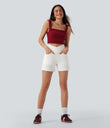 Halara Flex™ Crossover High Waisted Pockets Wide Leg A Line Washed Denim Casual Shorts - Bright White Denim