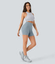 Halara UltraSculpt™ High Waisted Scrunch Butt Lifting Tummy Control Pocket Shaping Workout Biker Shorts 5'' - Blue Flower Gray