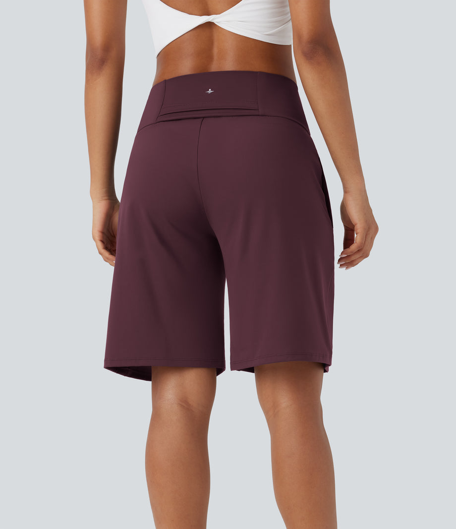SoftlyZero™ Airy High Waisted Pockets Cool Touch Yoga Bermuda Shorts - Fig