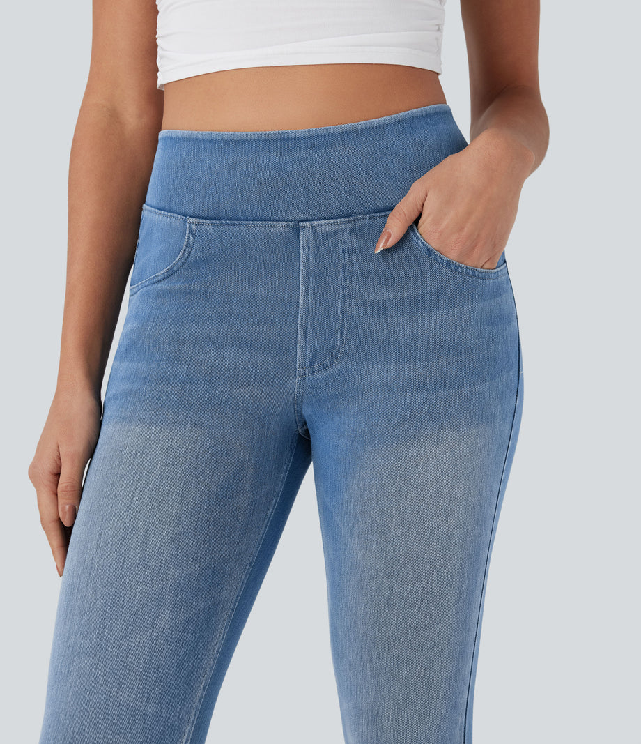 Halara Flex™ High Waisted Pockets Denim Casual Leggings - Tide Blue Denim