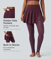 Breezeful™ High Waisted Pleated 2-in-1 Contrast Mesh Quick Dry Dance Stirrup Skirted Leggings with Pockets - Amaranth