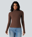 Halara HeatCore Turtleneck Long Sleeve Thumb Hole Casual Warming Top - Rocky Road