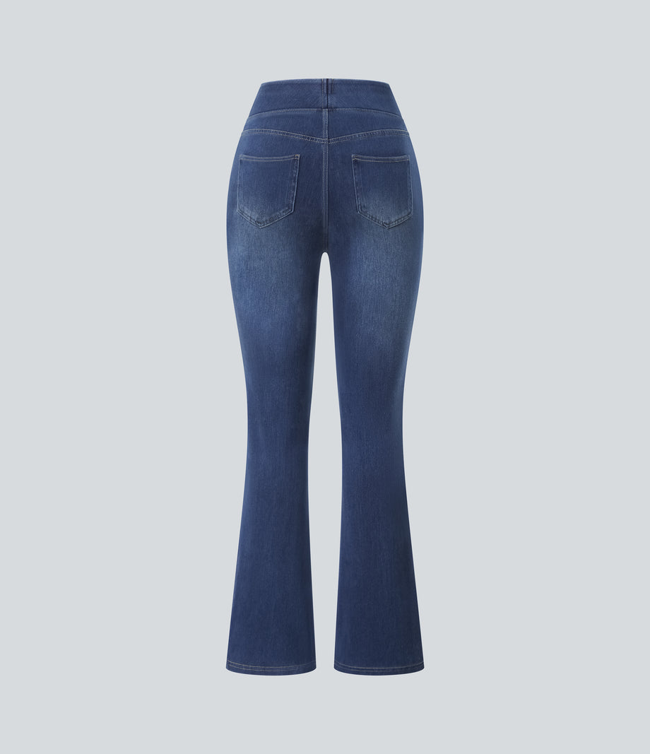 Halara Flex™ High Waisted Pockets Washed Casual Bootcut Jeans - Bright Blue Denim