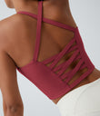 Crisscross Backless Built-in Bra Cropped Running Tank Top A-D Cups - Deep Wine