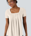 Square Neck Short Sleeve Casual Top - Whisper White