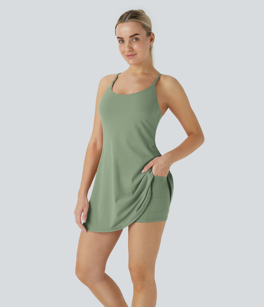 SoftlyZero™ Plush Backless Active Dress - Asparagus