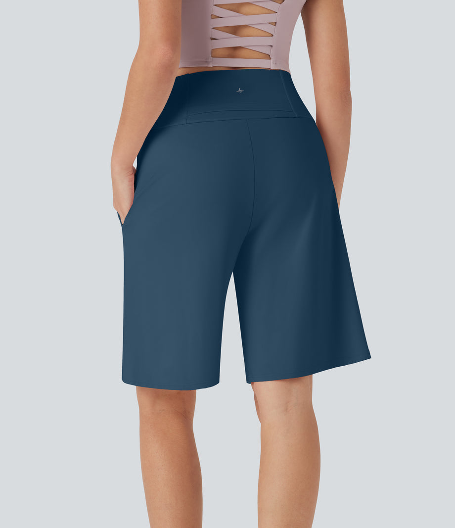 SoftlyZero™ Airy High Waisted Pockets Cool Touch Yoga Bermuda Shorts - Majolica Blue