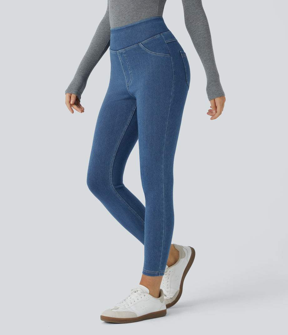 Halara Flex™ High Waisted Pocket Denim Casual Leggings - Denim Dark Blue
