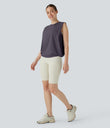 Round Neck Ruched Cool Touch Yoga Tank Top-UPF50+ - Vintage Violet