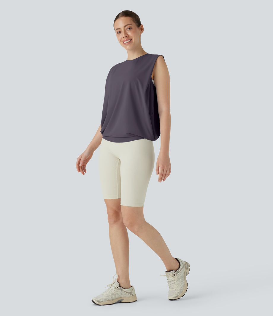 Round Neck Ruched Cool Touch Yoga Tank Top-UPF50+ - Vintage Violet