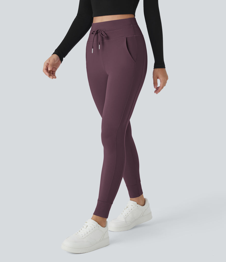 SoftlyZero™ Plush High Waisted Drawstring Pocket Plain Full Length Joggers - Dusky Evening purple