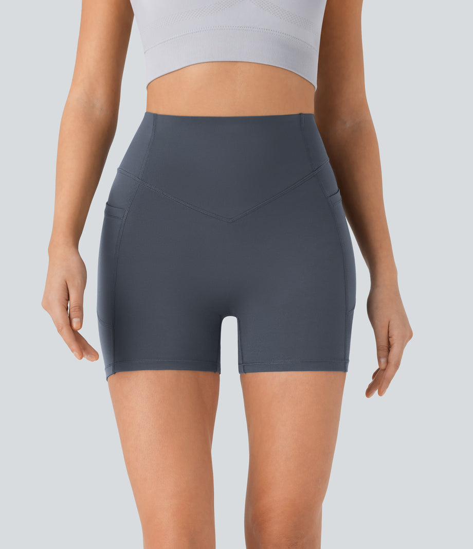 Halara UltraSculpt™ High Waisted Scrunch Butt Lifting Tummy Control Pocket Shaping Workout Biker Shorts 5'' - Silent Blue