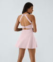 SoftlyZero™ Airy Backless Twisted Flare Low Support Dance Active Dress-Longer Length-Easy Peezy Edition A-D Cups - Primrose Pink