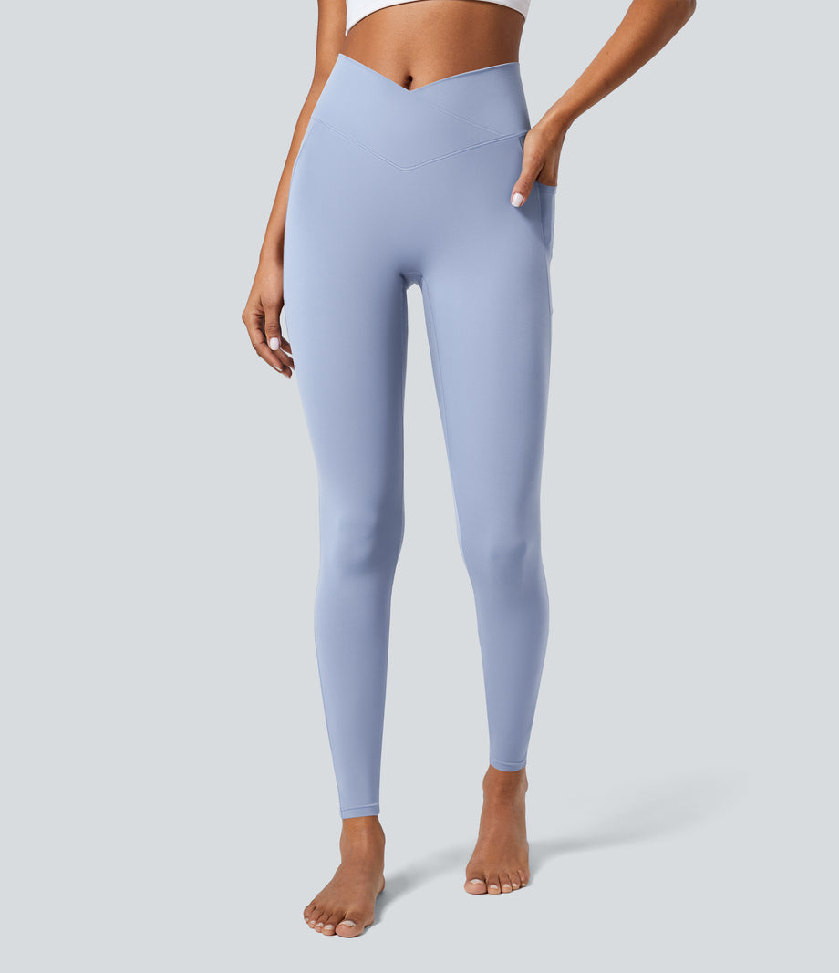 SoftlyZero™ Crossover Pocket Plain Leggings-UPF50+ - Xenon Blue