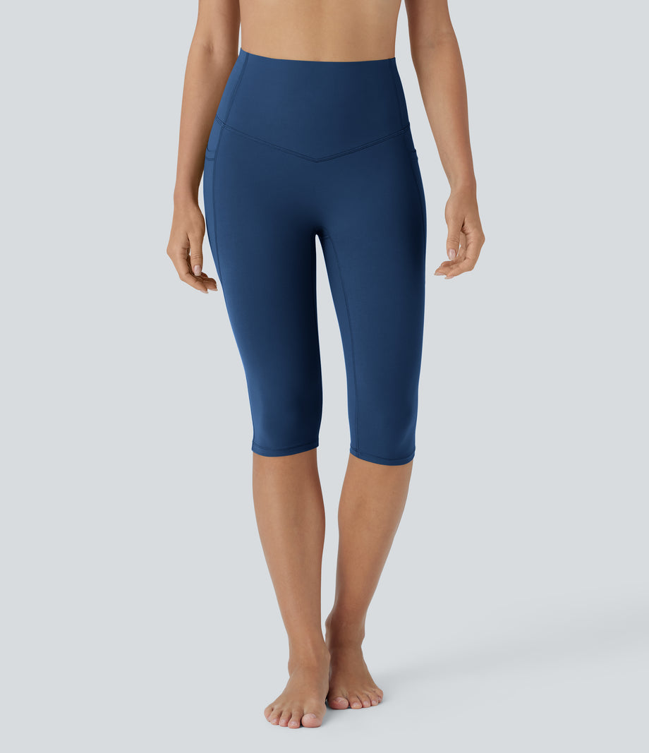 Halara UltraSculpt™ High Waisted Tummy Control Pedal Pusher Yoga Leggings with Pockets - Navy Peony