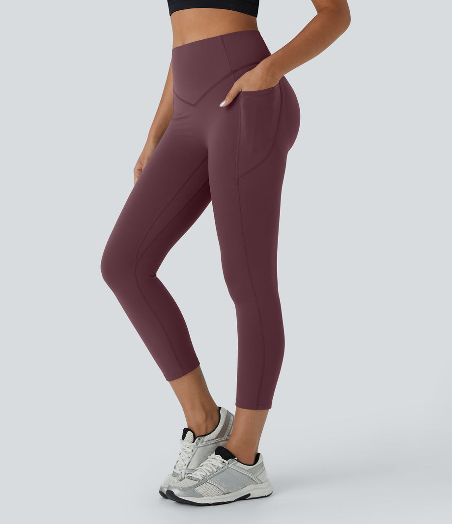 Halara UltraSculpt™ High Waisted Scrunch Butt Lifting Tummy Control Pocket Shaping Capri Training Leggings - Evening Red