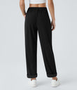 Mid Rise Zipper Pocket Corduroy Casual Pants - Black