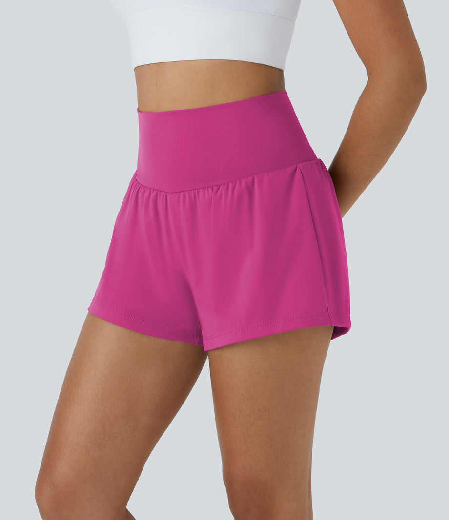SoftlyZero™ Airy Super High Waisted 2-in-1 Cool Touch Yoga Shorts with Pockets - Fuchsia Fedora