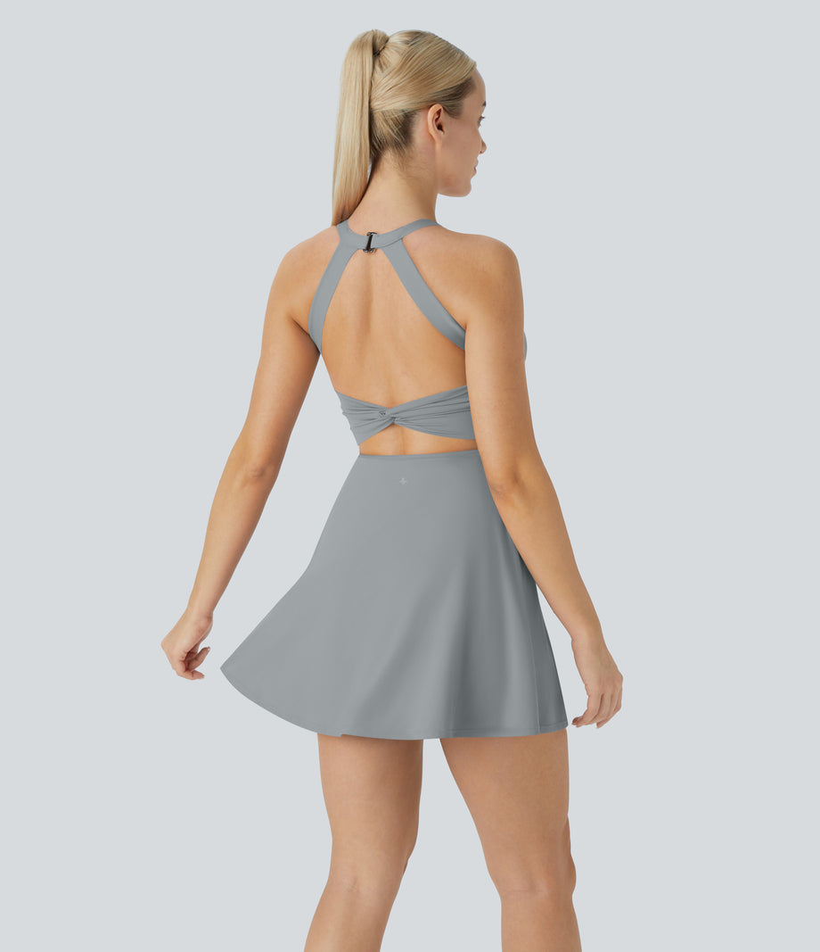 SoftlyZero™ Airy Backless Twisted Cool Touch Dance Active Dress-Easy Peezy Edition - Quarry