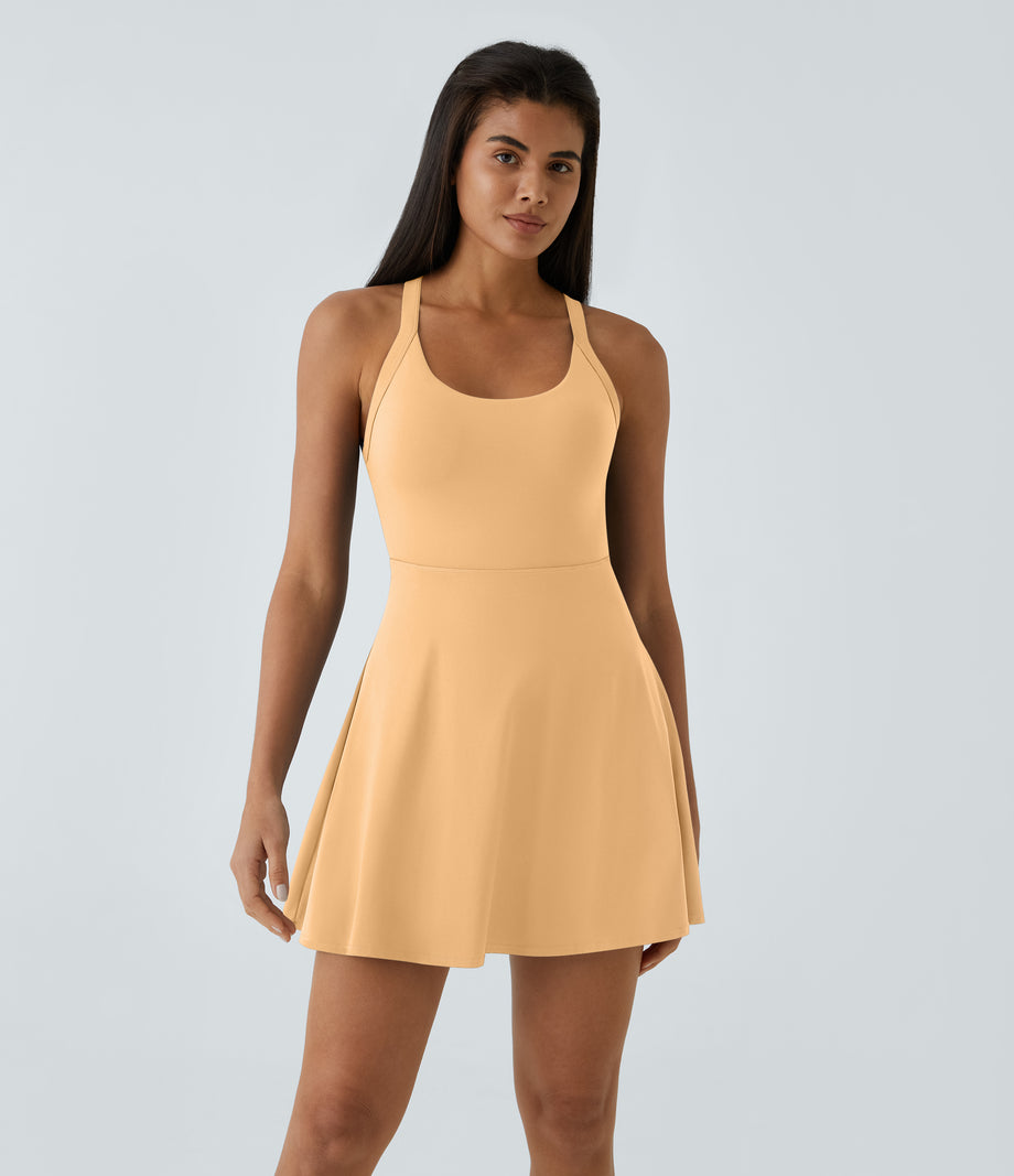 SoftlyZero™ Airy Backless Twisted Flare Low Support Dance Active Dress-Longer Length-Easy Peezy Edition A-D Cups - Sunburst