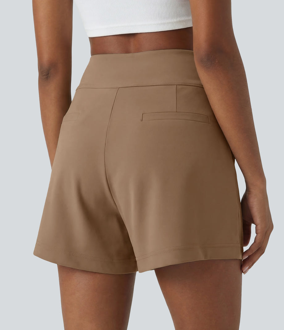 DayStretch High Waisted Work Baggy Shorts 4'' with Pockets - Burro