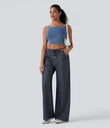 Halara Flex™ Low Rise Drawstring Wide Leg Sparkle Casual Sweatpants Jeans with Pockets - Pageant Blue Denim