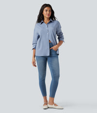 Halara Flex™ High Waisted Pockets Denim Casual Leggings - Mayan Blue Denim