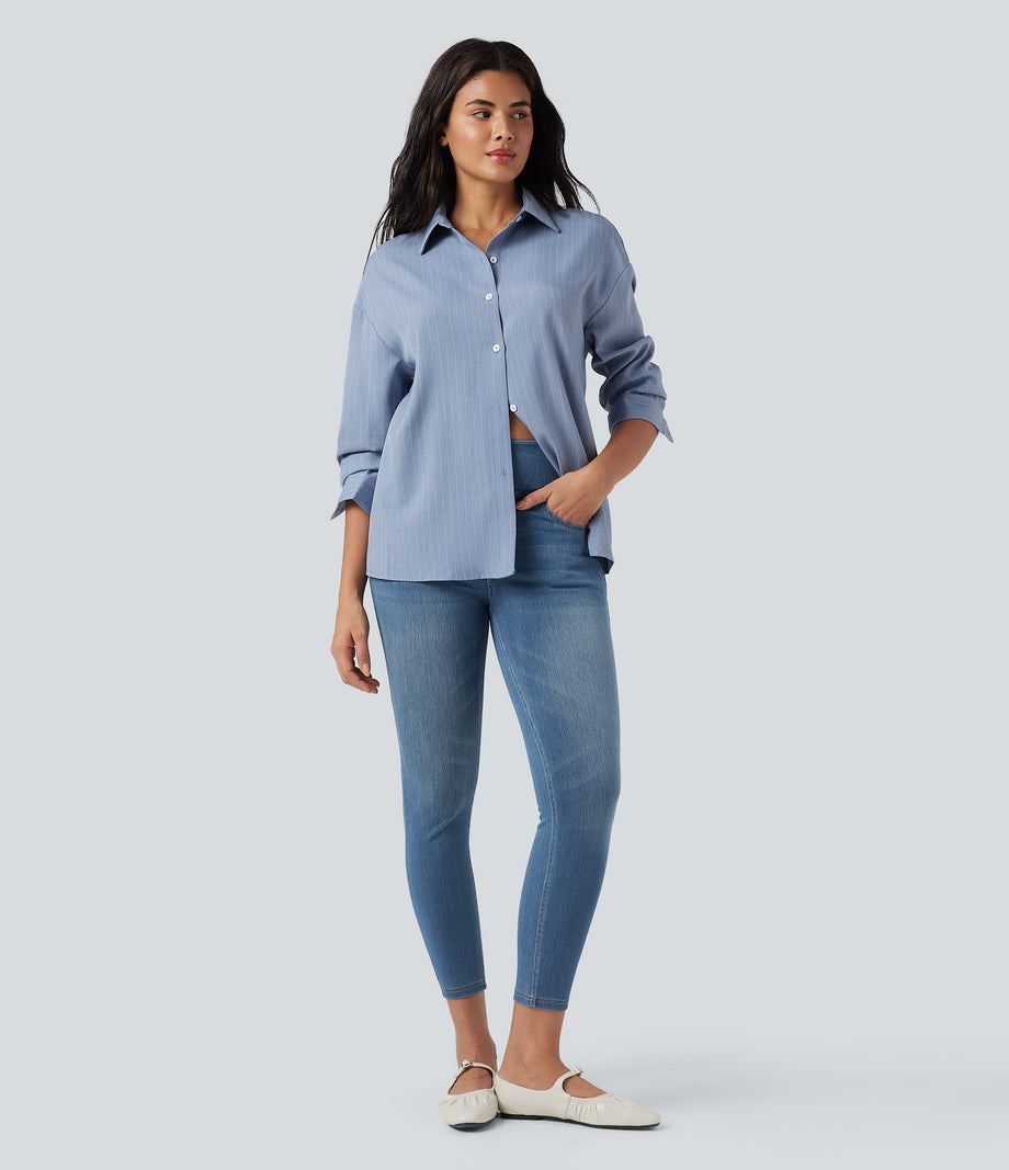 Halara Flex™ High Waisted Pockets Denim Casual Leggings - Mayan Blue Denim