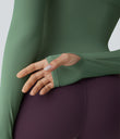 Solid Thumb Hole Yoga Sports Top - Green Shade