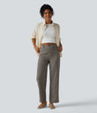 High Waisted Straight Leg Casual Linen-Feel Pants with Pockets - River Stone