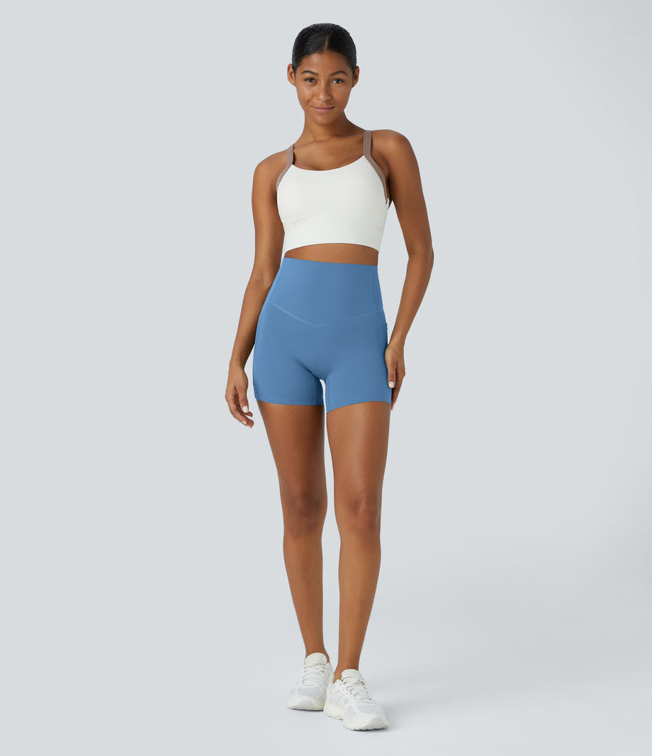 Halara UltraSculpt™ High Waisted Tummy Control Side Pocket Shaping Training Biker Shorts 5'' - Pacific Coast