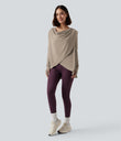 Hooded Cowl Neck Long Sleeve Thumb Hole Yoga Sports Top with Pockets - Humus