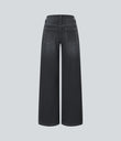 Halara Flex™ Low Rise Zipper Pockets Washed Baggy Wide Leg Casual Jeans - Dirty Black Denim