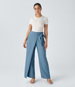 Halara Flex™ High Waisted Tie Side Wide Leg Work Pants - Whale Blue