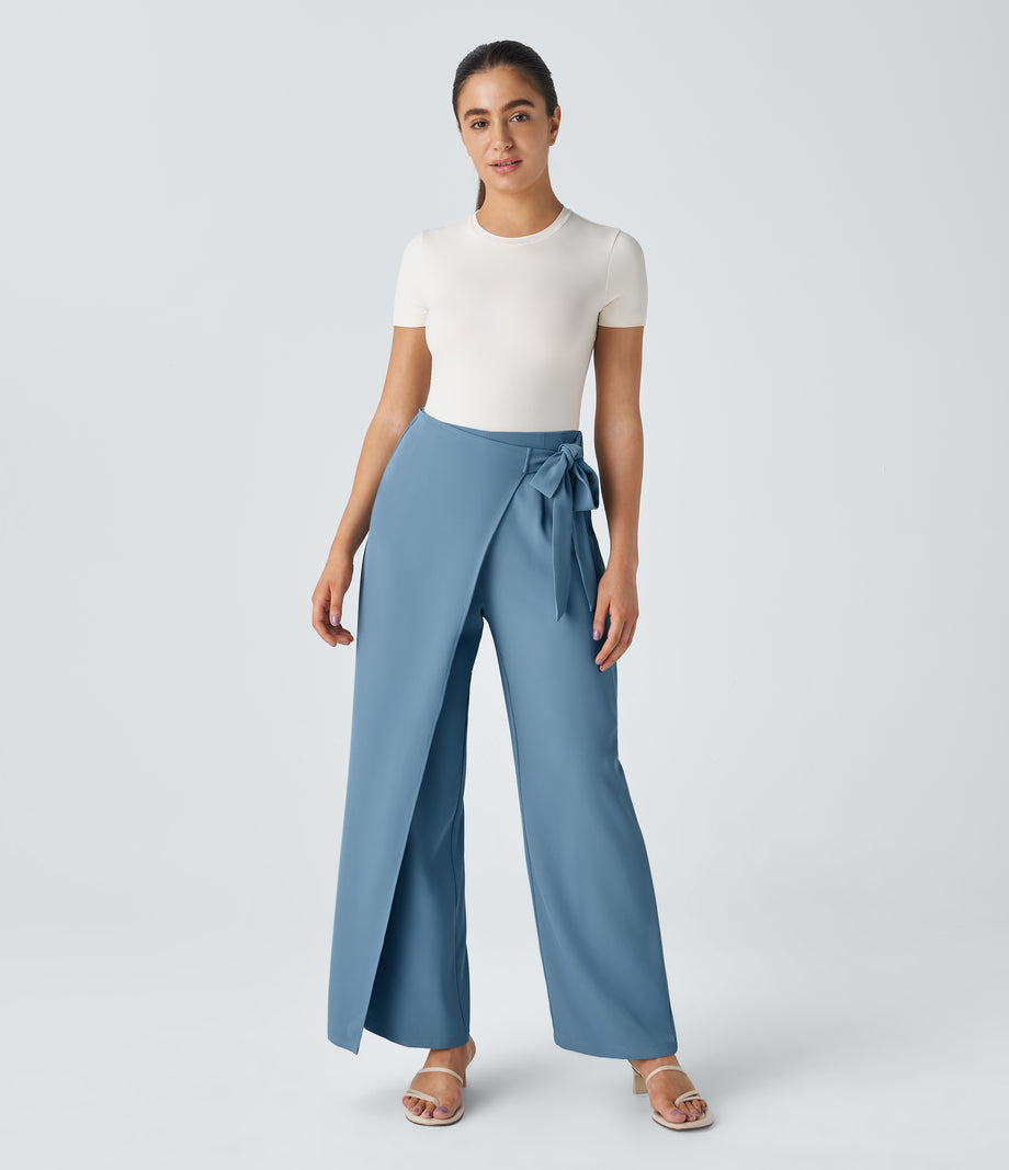 Halara Flex™ High Waisted Tie Side Wide Leg Work Pants - Whale Blue