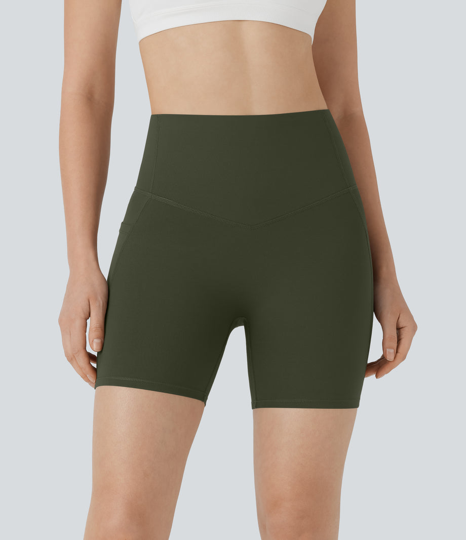 Halara UltraSculpt™ High Waisted Butt Lifting Tummy Control Pocket Shaping Training Biker Shorts 5'' - Deep Woodland Green