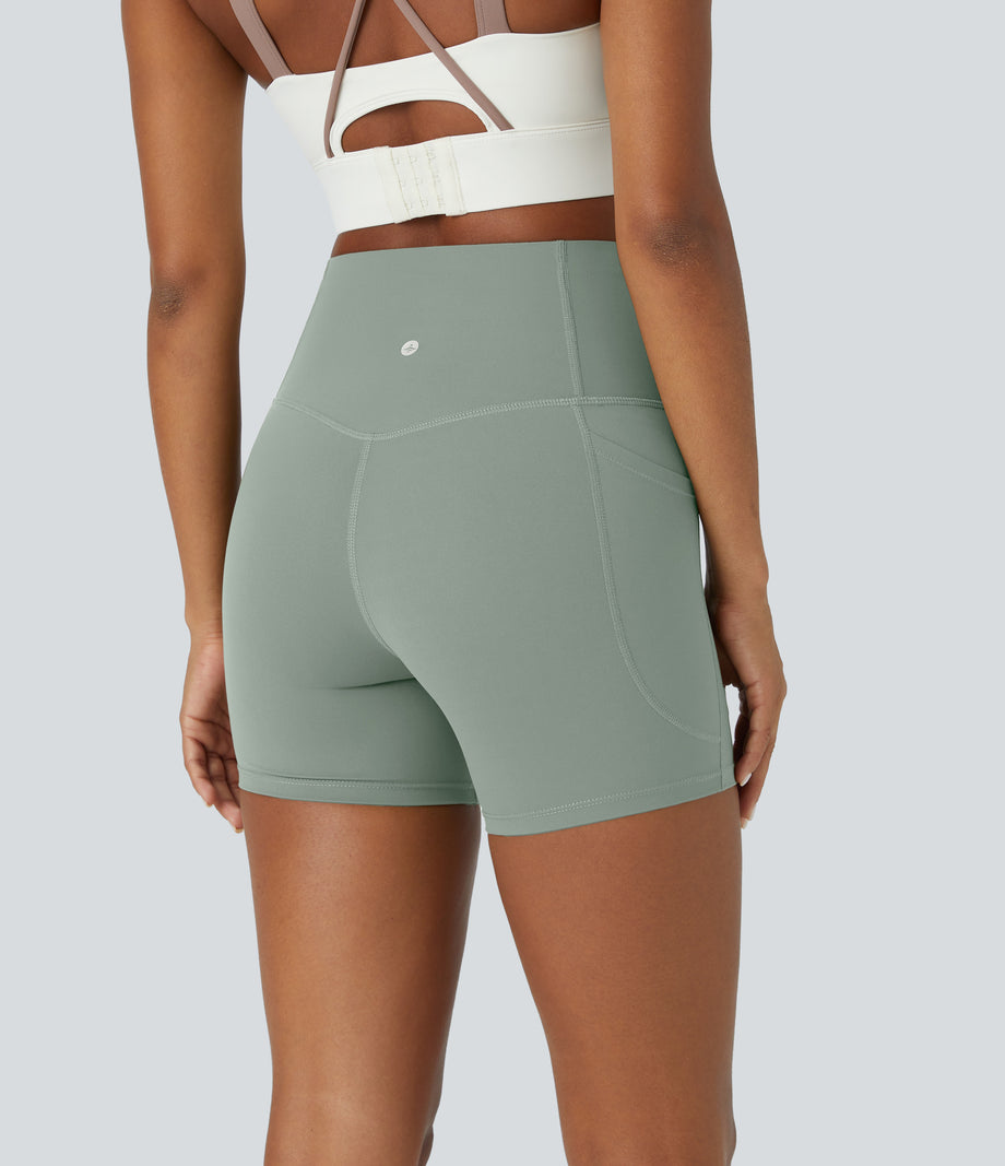 Halara UltraSculpt™ High Waisted Tummy Control Side Pocket Shaping Training Biker Shorts 5'' - Iceberg Green