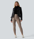 High Waisted Stretchy PU Fleece Casual Leggings with Pockets - Sinopia Fresco