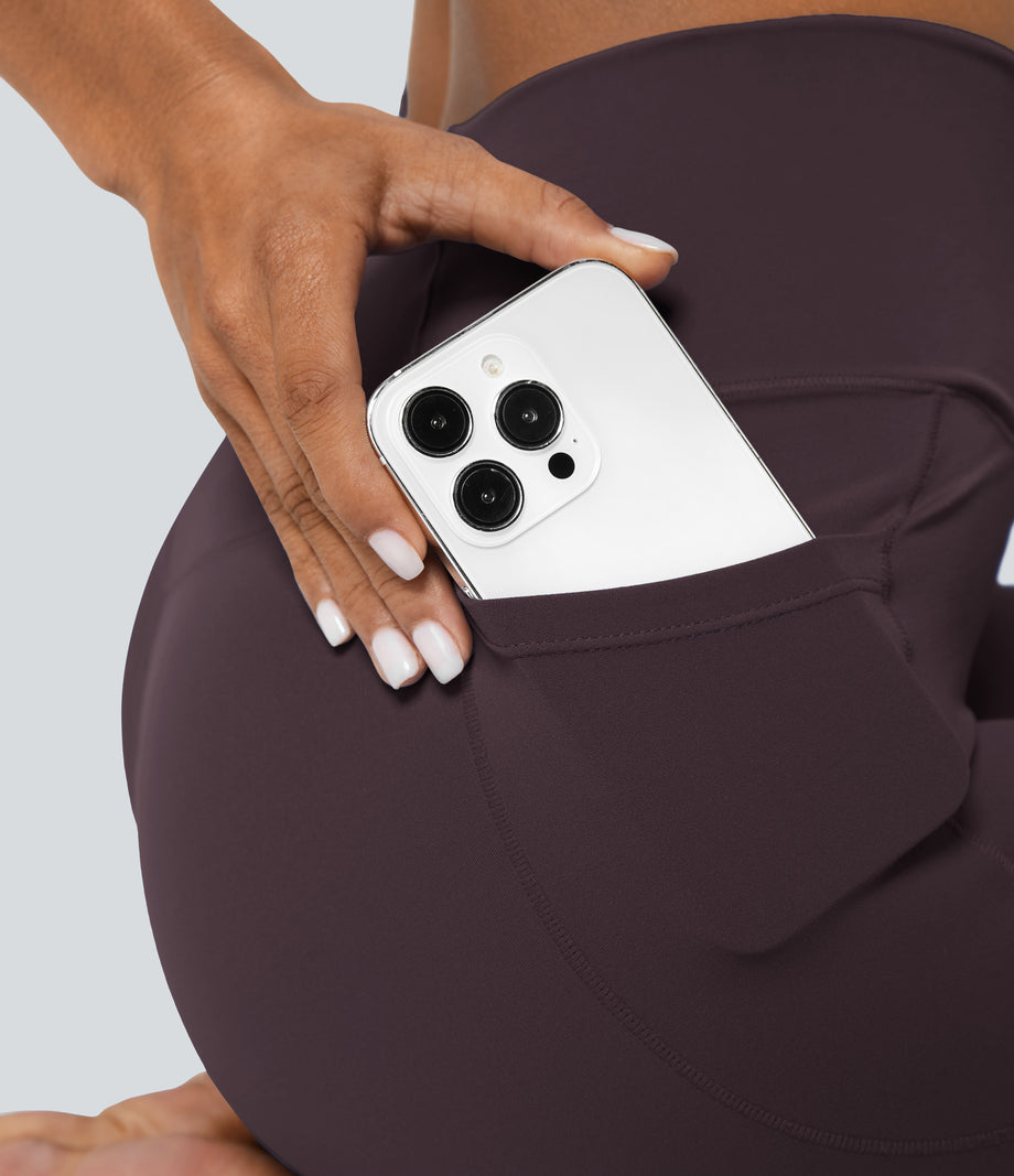 SoftlyZero™ Crossover Pocket Plain Leggings-UPF50+ - Dusky Evening purple
