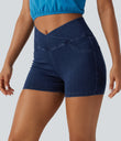 Halara Flex™ High Waisted Crossover Pocket Denim Casual Shorts 3" - Midnight Blue Denim