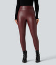 High Waisted Stretchy PU Fleece Casual Leggings with Pockets - Andorra