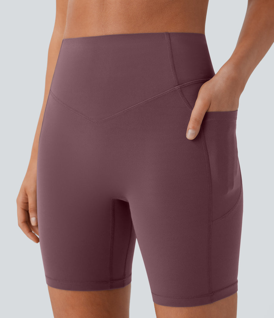 Halara UltraSculpt™ High Waisted Scrunch Butt Lifting Tummy Control Side Pocket Shaping Workout Biker Shorts 7'' - Evening Red