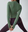 Solid Thumb Hole Yoga Sports Top - Green Shade
