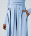 Mock-neck Long Sleeve Pocket Flare Maxi Casual Dress - Angel Falls