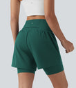 SoftlyZero™ Airy Super High Waisted 2-in-1 Cool Touch Yoga Shorts 7'' with Pockets - Forest Biome