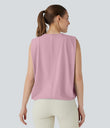 Round Neck Ruched Cool Touch Yoga Tank Top-UPF50+ - Pink Nectar