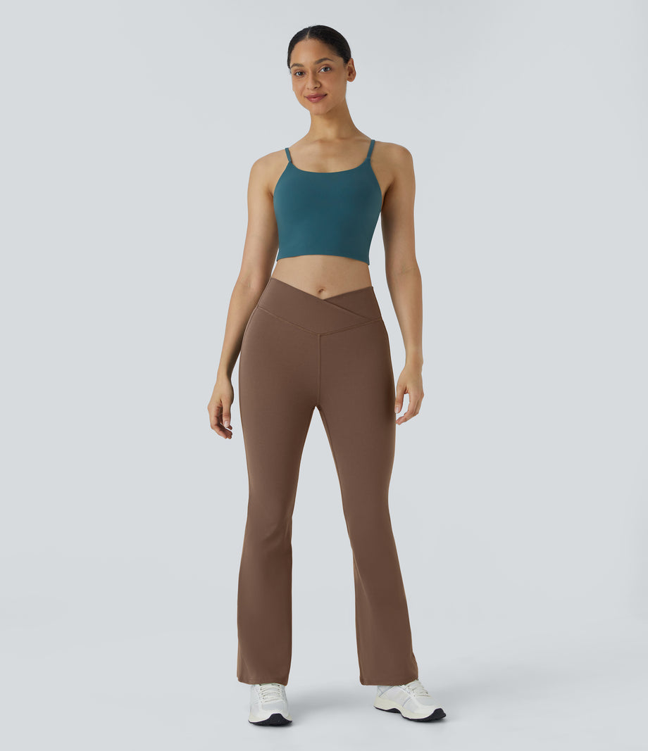 DayStretch High Waisted Crossover Flare Yoga Leggings - Bison
