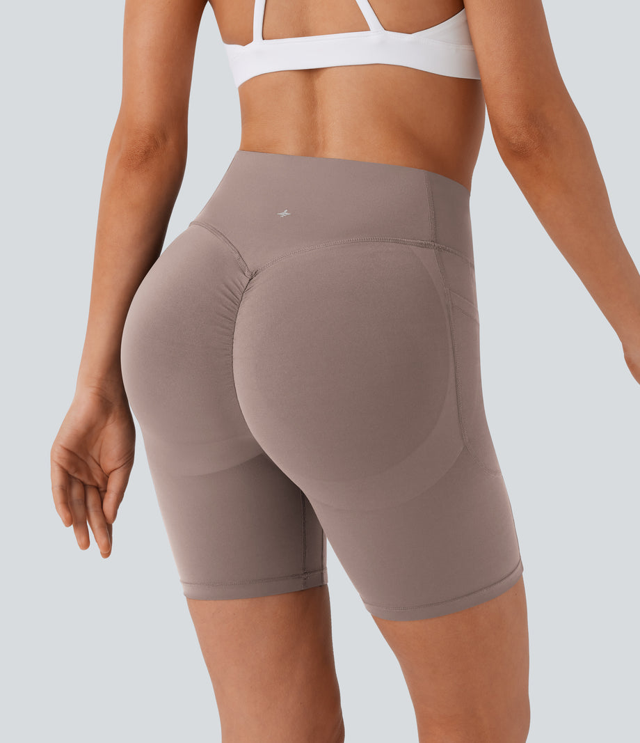 Halara UltraSculpt™ High Waisted Scrunch Butt Lifting Tummy Control Side Pocket Shaping Workout Biker Shorts 7'' - Dawn Brown